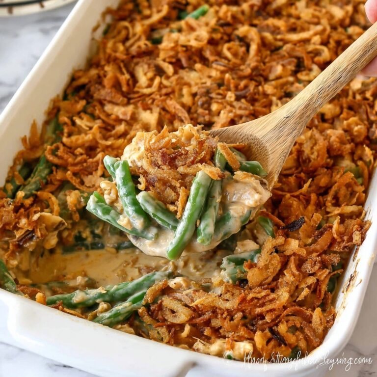 Creamy Mushroom and Green Bean Casserole with Crispy Fried Onions Recipe
