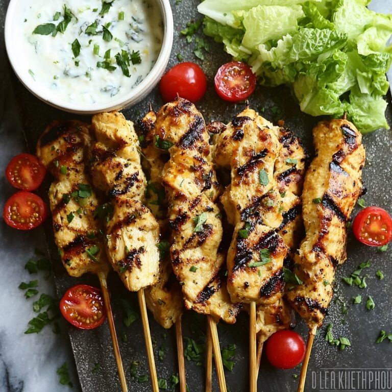 Grilled Chicken Souvlaki with Tzatziki and Fresh Vegetables Recipe