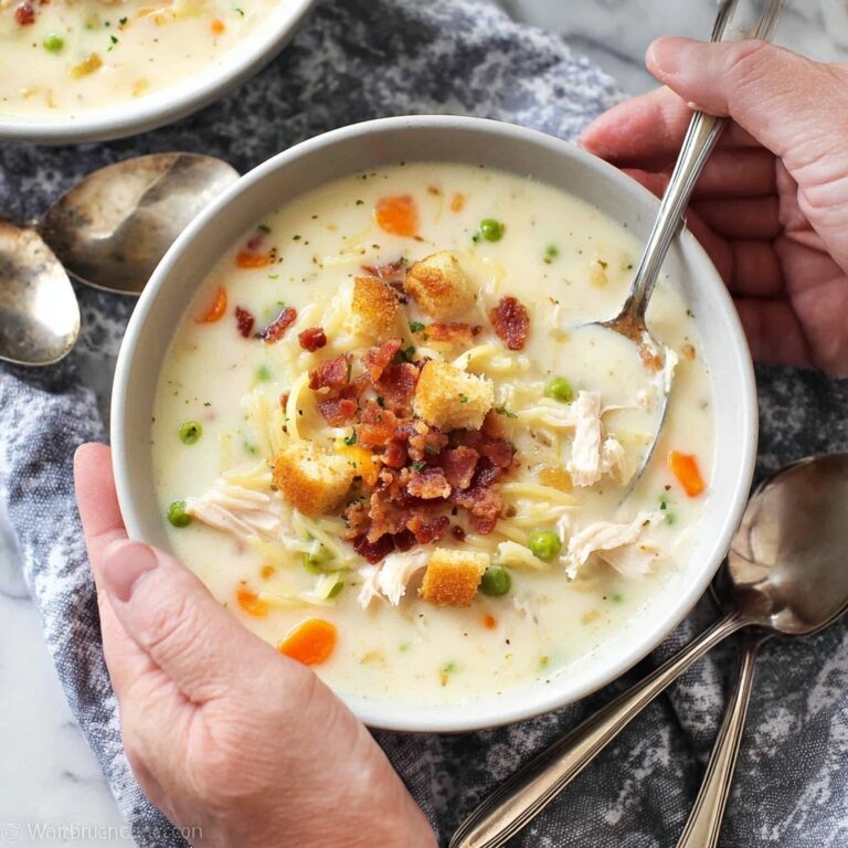 Creamy Chicken Noodle Soup with Mini Croutons Recipe