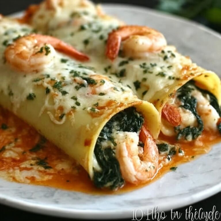 Shrimp & Spinach Stuffed Pasta Rolls with Roasted Red Pepper Cream Sauce Recipe