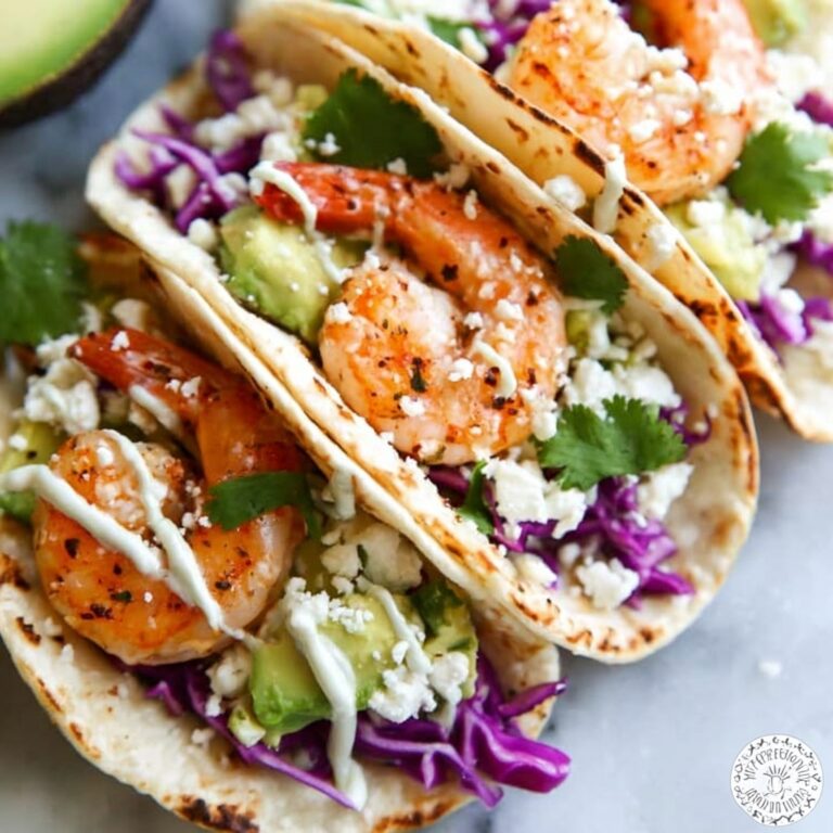 Shrimp Tacos with Cabbage, Avocado, and Spicy Lime Sauce Recipe